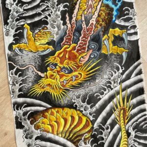 Golden dragon, brussels, art, paper, painting, gandhi